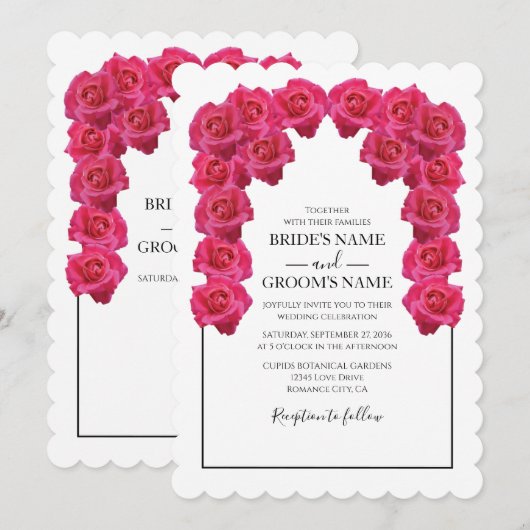 Rustic roze Roses Wedding Invitations Kaart (Voorkant / Achterkant)