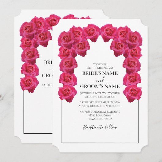Rustic roze Roses Wedding Invitations Kaart (Voorkant / Achterkant)