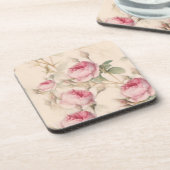 Rustic roze rozen bier onderzetter (Linkerzijde)