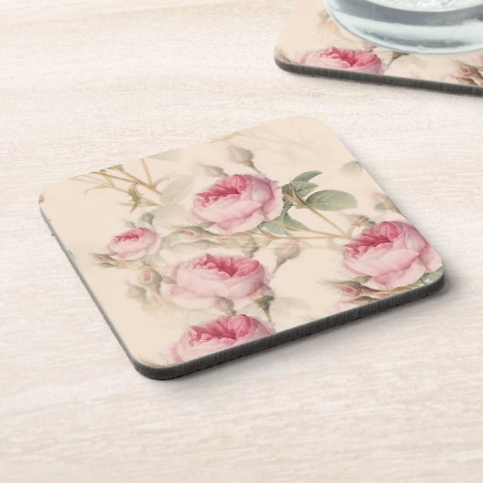 Rustic roze rozen bier onderzetter (Linkerzijde)