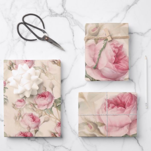 Rustic roze rozen inpakpapier vel (Voorkant)
