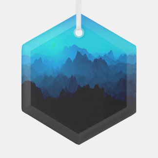 Rustic Rugged Blue Jagged Mountains Suncatcher Glas Ornament