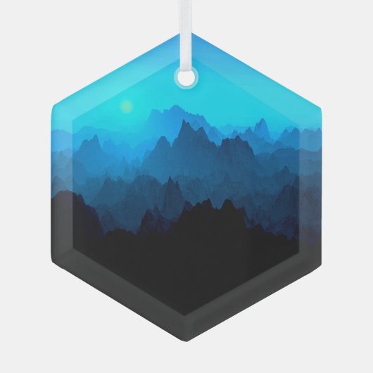 Rustic Rugged Blue Jagged Mountains Suncatcher Glas Ornament (Voorkant)