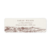 Rustic Rust Brown Winery Mountain Sketch Adres Etiket (Voorkant)