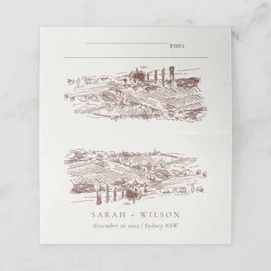 Rustic Rust Brown Winery Mountain Sketch Wedding (Buitenkant ongevouwen)