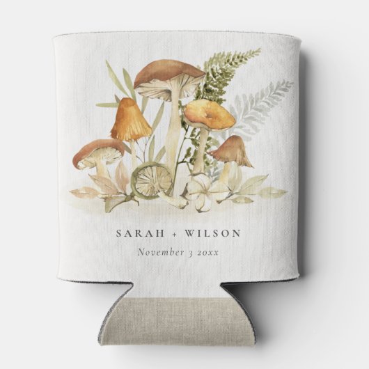 Rustic Rust Oranje paddenstoel Fern Foliage Weddin Blikjeskoeler (Achterkant)