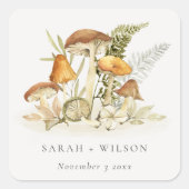 Rustic Rust Oranje paddenstoel Fern Foliage Weddin Vierkante Sticker (Voorkant)