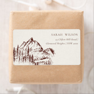 Rustic Rust Pine Bossen Mountain Sketch Adres Etiket