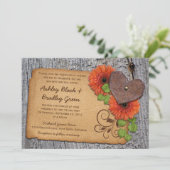 Rustic Rusty Heart Oranje Daisy Country Wedding Kaart (Staand voorkant)