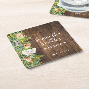 Rustic Safari Animals Gold Baby shower Party Decor Vierkante Kartonnen Onderzetter