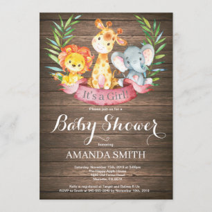 Rustic Safari Oerwoud Animals Girl Baby shower Kaart