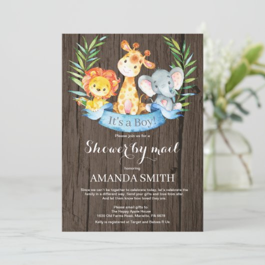 Rustic Safari Oerwoud Boy Baby shower per post Kaart (Staand voorkant)