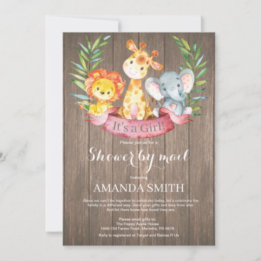 Rustic Safari Oerwoud Girl Baby shower per post Kaart (Voorkant)