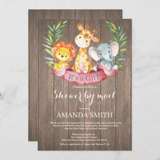 Rustic Safari Oerwoud Girl Baby shower per post Kaart (Voorkant / Achterkant)