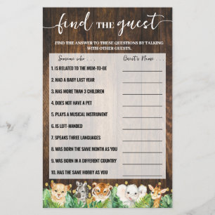 Rustic Safari Vind de Gast Baby Shower Spelkaart Flyer