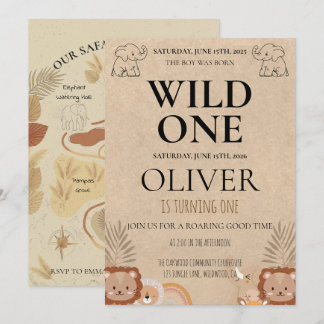 Rustic Safari Wild One 1st Birthday Map Party Kaart