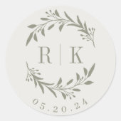 Rustic Sage Botanische Krans Trouwmonogram Ronde Sticker (Voorkant)