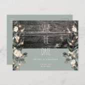 Rustic Sage Foliage White Floral Save the Date Uitnodiging Briefkaart (Voorkant / Achterkant)