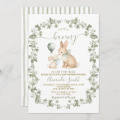 Rustic Sage Green Bunny Baby Shower Invitation (Devant / Derrière)