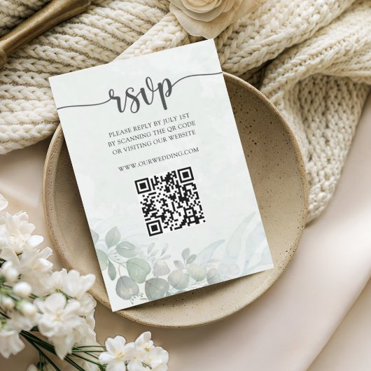 Rustic Sage Green Eucalyptus Wedding RSVP Kaartje
