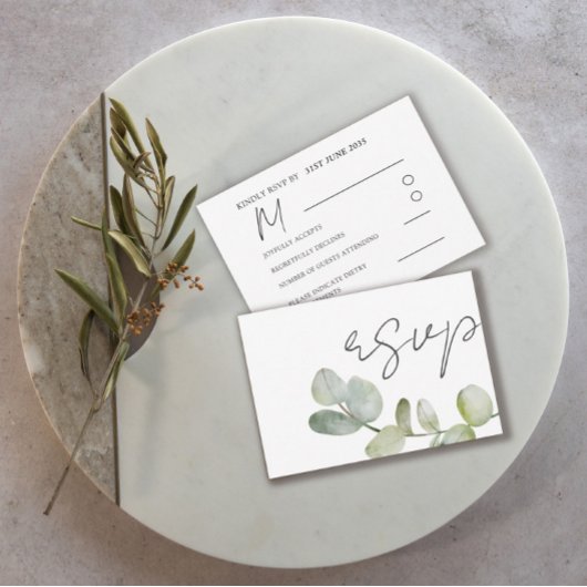 Rustic Sage Green Eucalyptus Wedding RSVP Kaartje