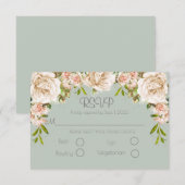 Rustic Sage Green Floral Elegant Script Wedding RSVP Kaartje (Voorkant / Achterkant)