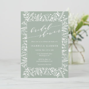 Rustic Sage Green Floral Line Art Vrijgezellenfees Kaart