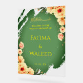 Rustic Sage Green Floral Muslim Nikah Welcome Sign (Angle)