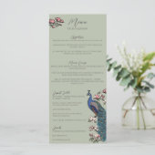 Rustic Sage Green Floral Peacock Bird Mariage Menu (Debout devant)