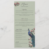 Rustic Sage Green Floral Peacock Bird Mariage Menu (Devant)