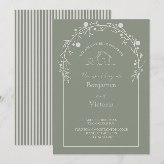 Rustic Sage Green Floral Wedding Invitation (Devant / Derrière)