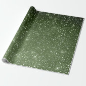 Rustic Sage Green & Galaxy Stars Falling Snow Cadeaupapier (Uitgerold)