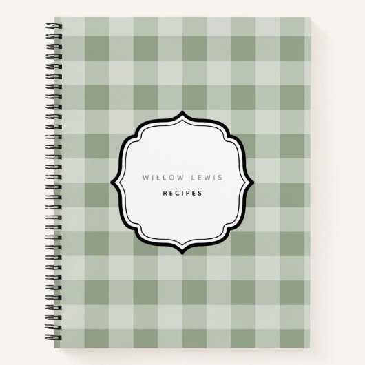 Rustic Sage Green Gingham Pset Pattern Recipe Notitieboek (Voorkant)