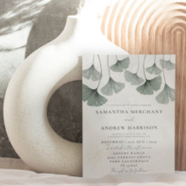 Rustic Sage Green Ginkgo leaf Wedding Kaart