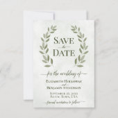 Rustic Sage Green Laurel Leaves Elegant Wedding Save The Date (Voorkant)