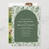 Rustic Sage Green Leaves Arch Photo Wedding Kaart (Voorkant / Achterkant)