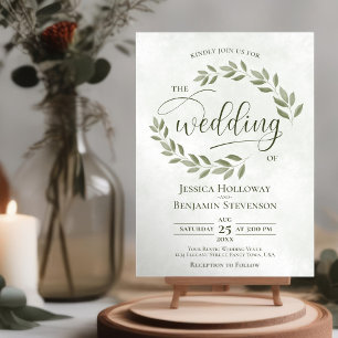 Rustic Sage Green Leaves Elegant Greenery Wedding Kaart