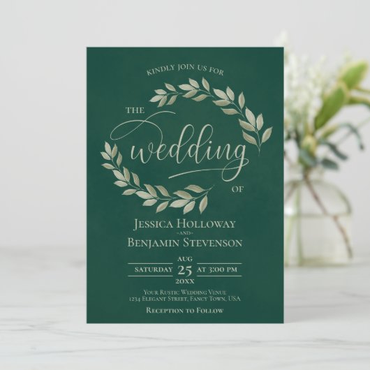 Rustic Sage Green Leaves Emerald Green Wedding Kaart (Staand voorkant)