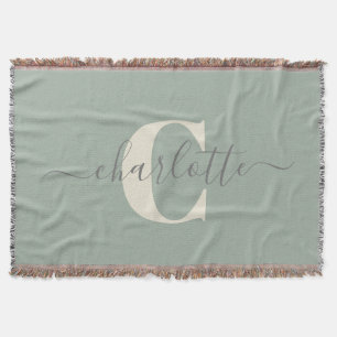 Rustic Sage Green Persoonlijke naam Monogramed Deken