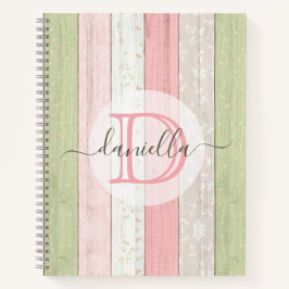 Rustic Sage Green & Roze Floral Wood op maat Notitieboek