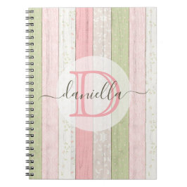 Rustic Sage Green & Roze Floral Wood op maat Notitieboek