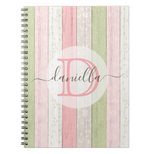 Rustic Sage Green & Roze Floral Wood op maat Notitieboek