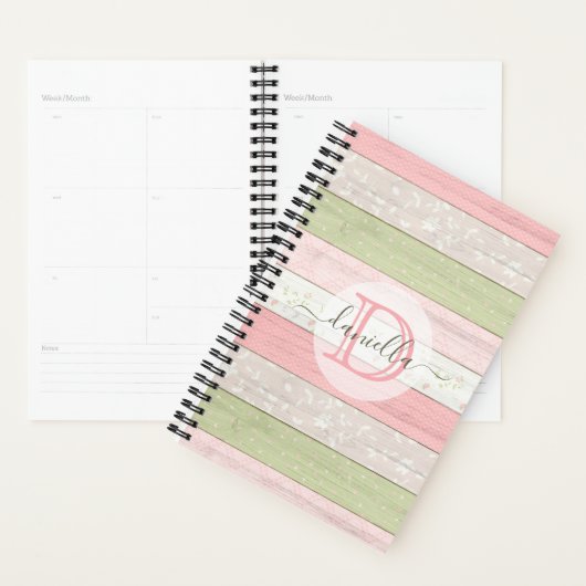 Rustic Sage Green & Roze Floral Wood op maat Planner (Display)