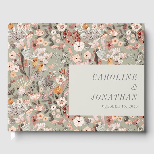 Rustic Sage Green Taupe Floral Boho Custom Wedding Gastenboek (Voorkant)