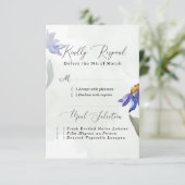 Rustic Sage Green Waterverf Paars Daisy Wedding RSVP Kaartje (Staand voorkant)