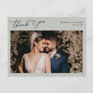 Rustic Sage Script Heart Weddenfoto Hartelijk dank Briefkaart