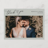 Rustic Sage Script Heart Weddenfoto Hartelijk dank Briefkaart (Voorkant)