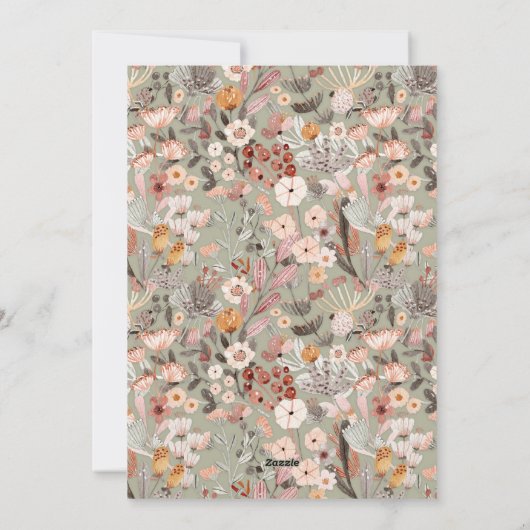 Rustic Sage Taupe Floral Boho Photo Wedding Feestdagenkaart (Achterkant)