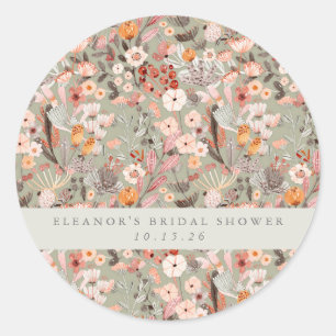 Rustic Sage Taupe Floral Boho Vrijgezellenfeest Aa Ronde Sticker