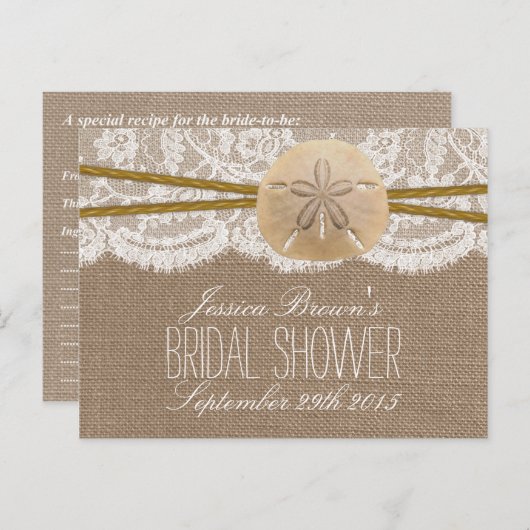 Rustic Sand Dollar Beach Vrijgezellenfeest Recept Uitnodiging Briefkaart (Voorkant / Achterkant)